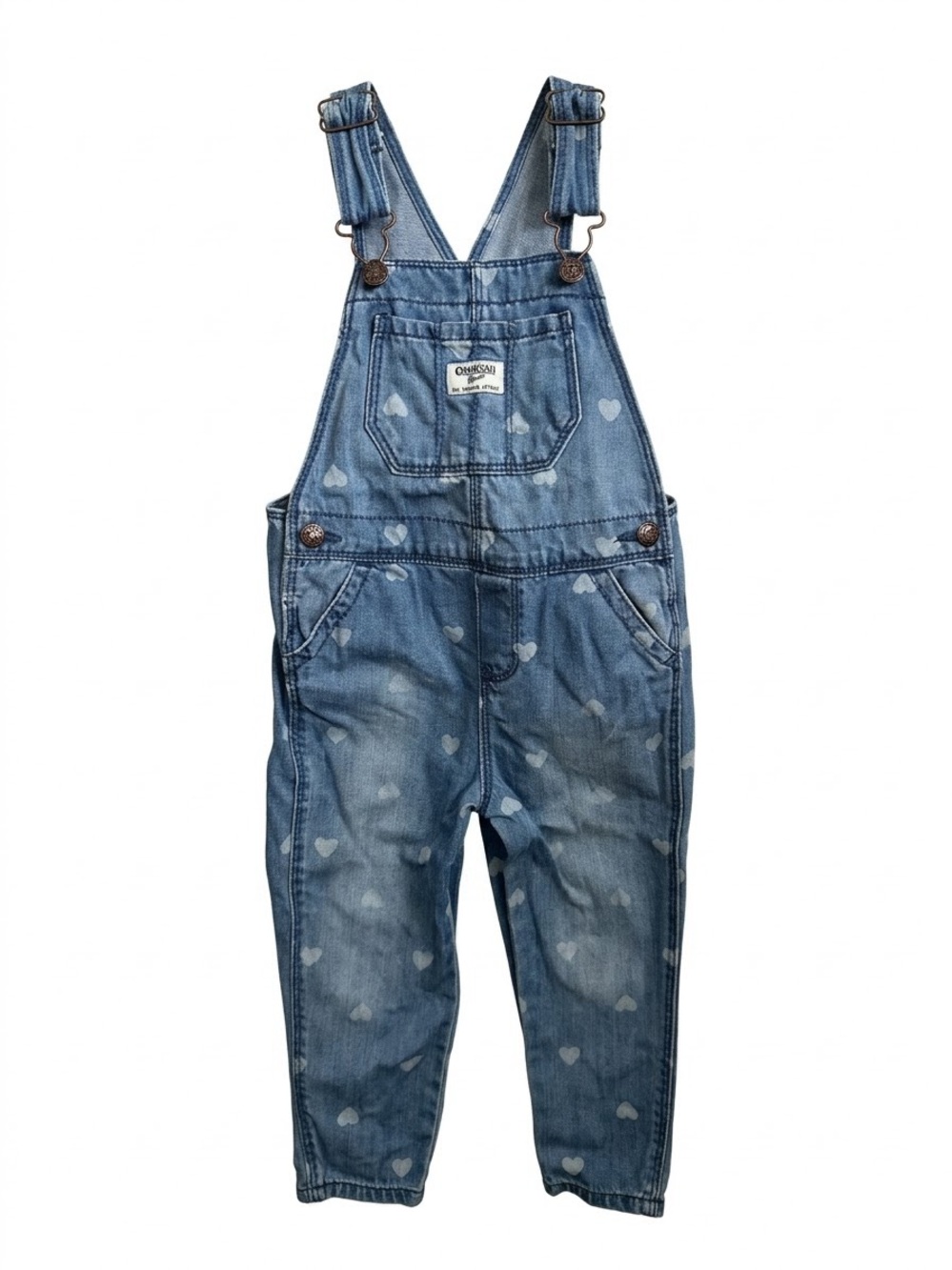 OshKosh B'gosh kids Blue Heart-Print Denim Overalls